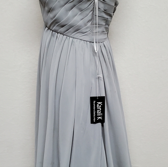 KANALI K Dove Grey Chiffon Pleated Surplice Neckline Empire Waist Maxi Dress 6 - Picture 9 of 14